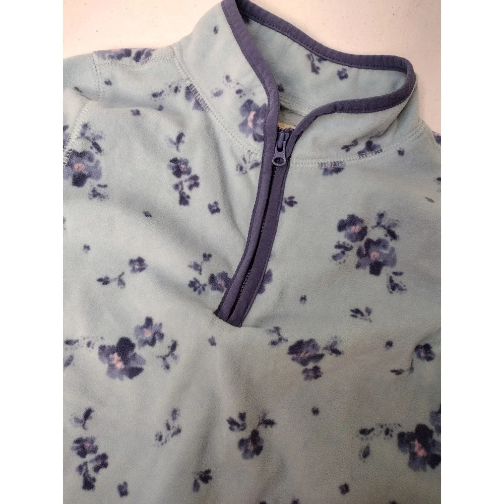 OshKosh Bgosh Girls Blue Floral Fleece Quarter Zip Pullover Sweater size 7